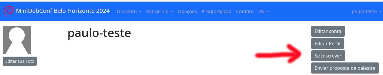 tela de inscrição no evento